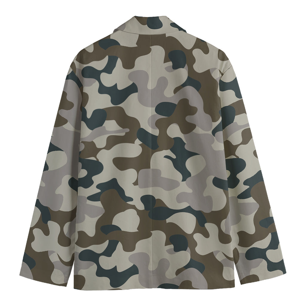 Grey And Brown Camouflage Print Men's Cotton Blazer