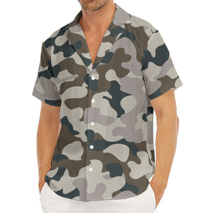 Grey And Brown Camouflage Print Men's Deep V-Neck Shirt