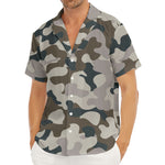 Grey And Brown Camouflage Print Men's Deep V-Neck Shirt