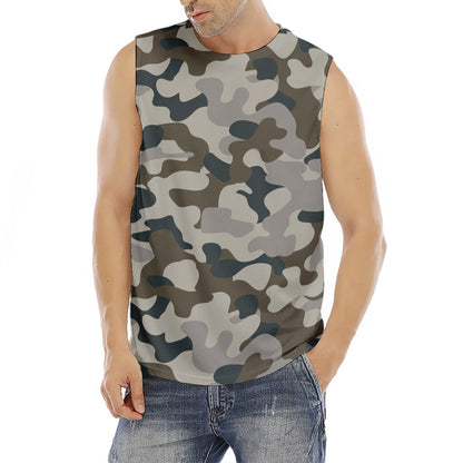 Grey And Brown Camouflage Print Men's Fitness Tank Top