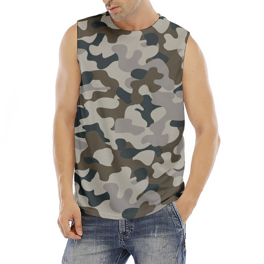 Grey And Brown Camouflage Print Men's Fitness Tank Top