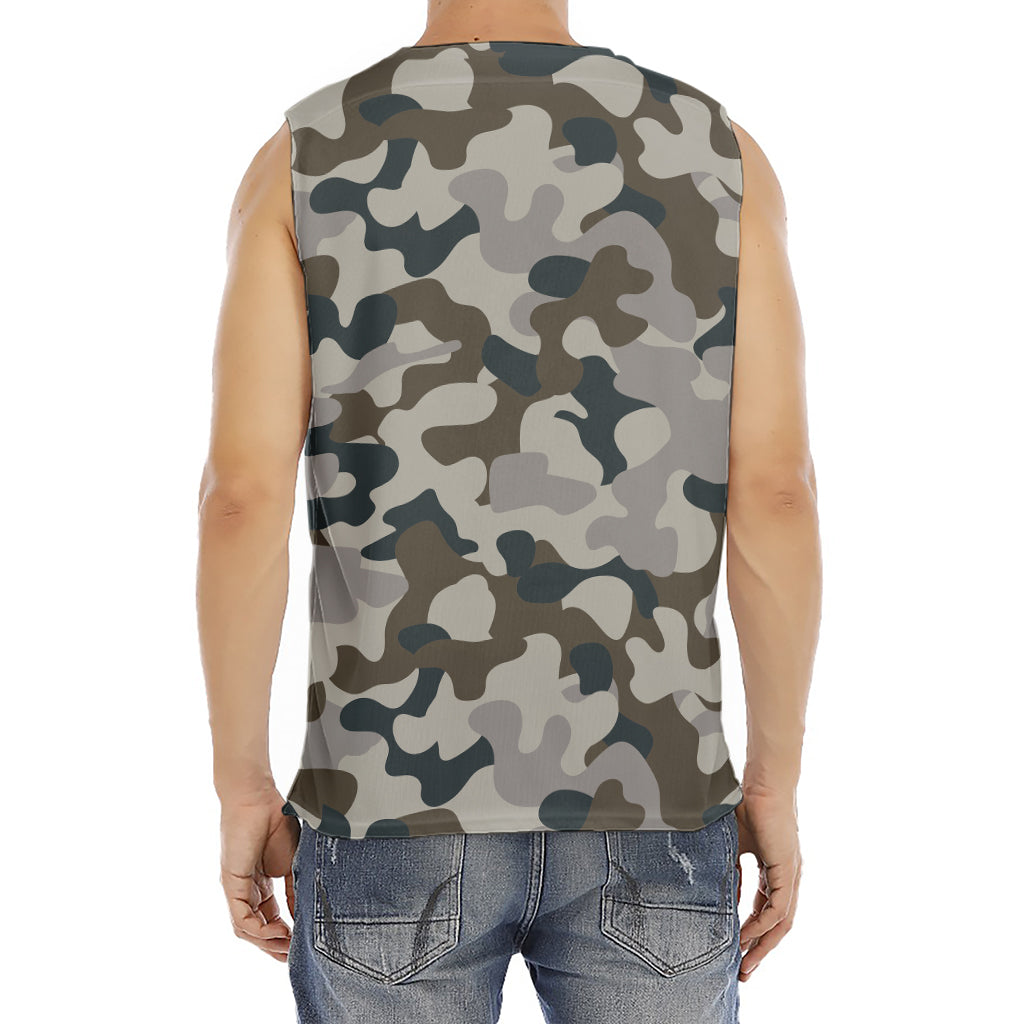 Grey And Brown Camouflage Print Men's Fitness Tank Top