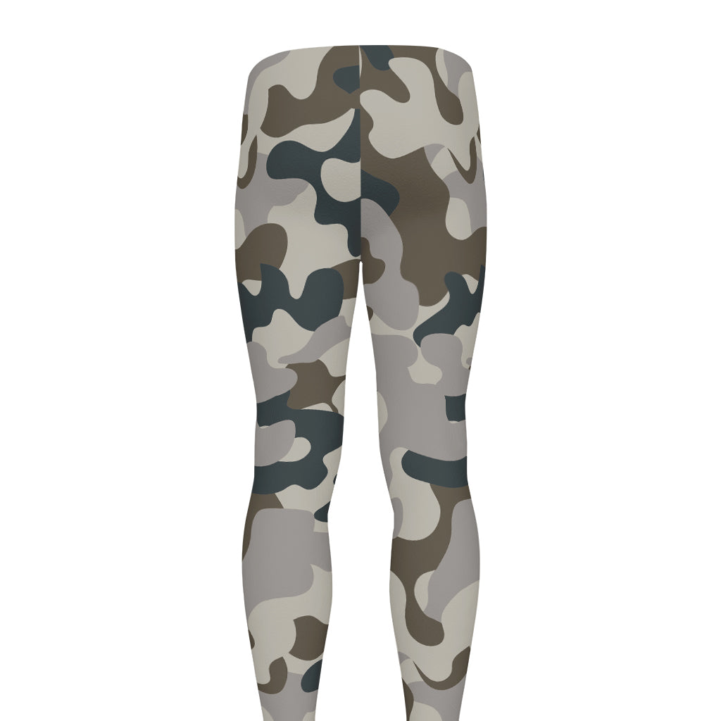 Grey And Brown Camouflage Print Men's leggings
