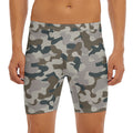Grey And Brown Camouflage Print Men's Long Boxer Briefs