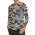 Grey And Brown Camouflage Print Men's Long Sleeve Rash Guard