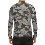 Grey And Brown Camouflage Print Men's Long Sleeve Rash Guard