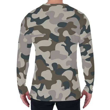 Grey And Brown Camouflage Print Men's Long Sleeve T-Shirt