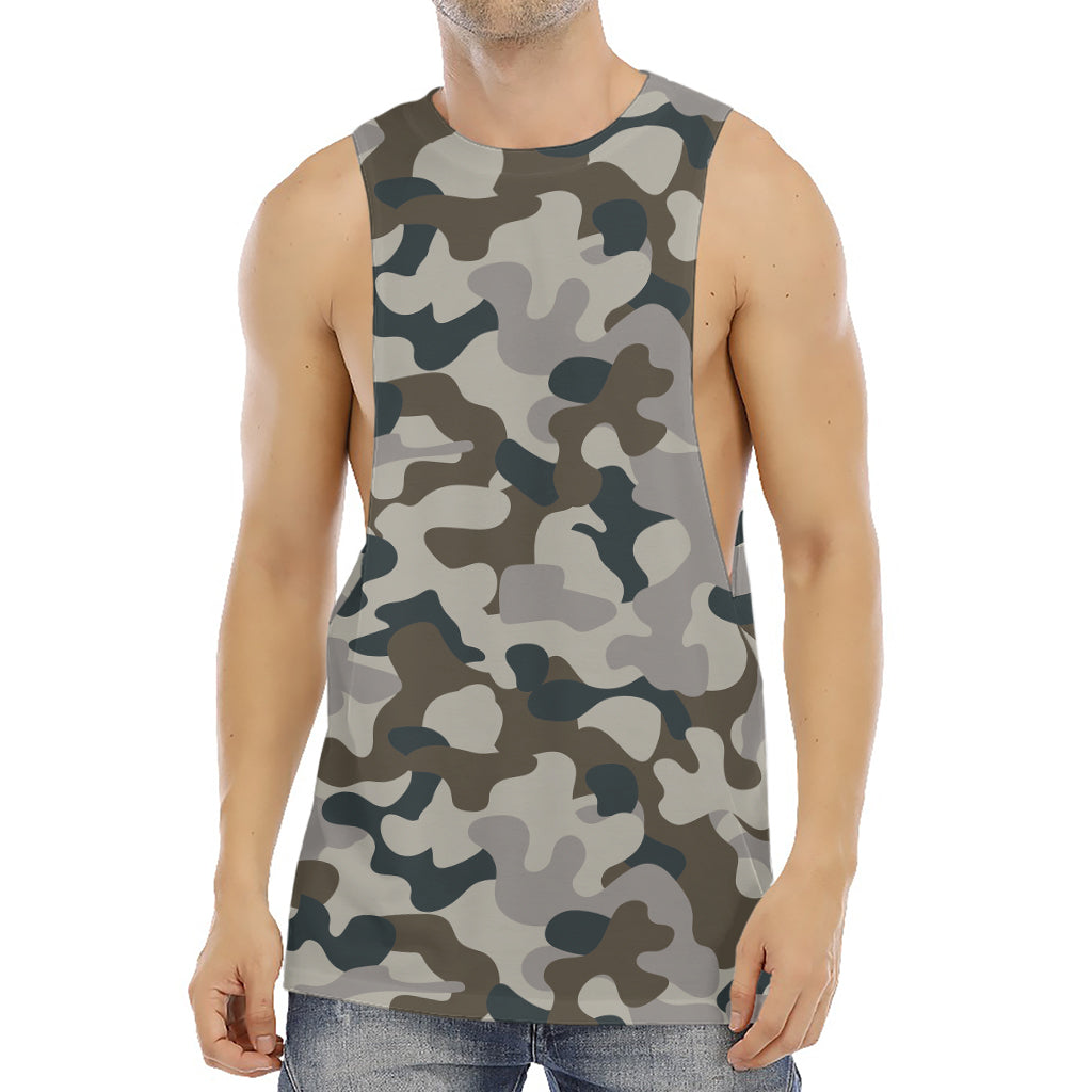 Grey And Brown Camouflage Print Men's Muscle Tank Top