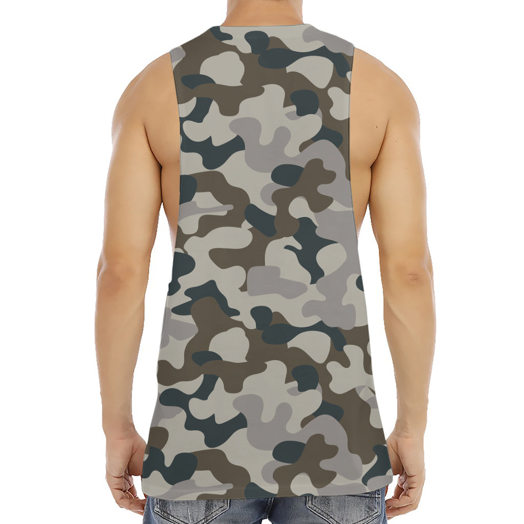 Grey And Brown Camouflage Print Men's Muscle Tank Top