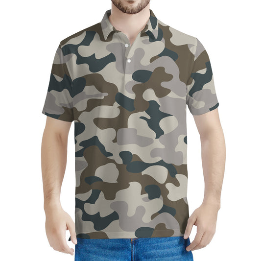 Grey And Brown Camouflage Print Men's Polo Shirt
