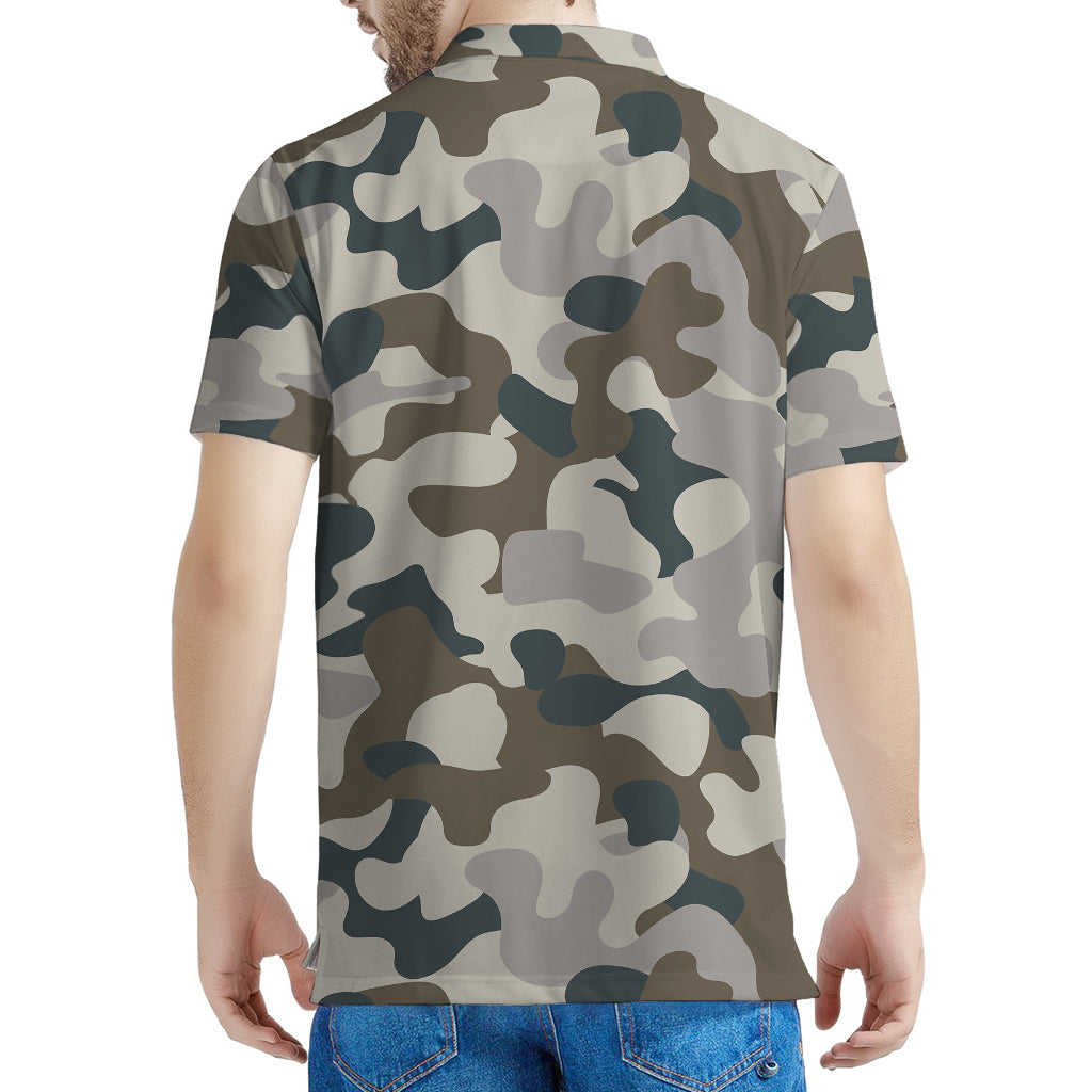 Grey And Brown Camouflage Print Men's Polo Shirt
