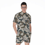 Grey And Brown Camouflage Print Men's Rompers