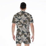 Grey And Brown Camouflage Print Men's Rompers