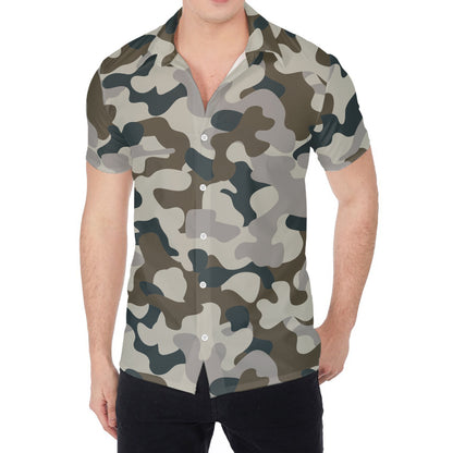 Grey And Brown Camouflage Print Men's Shirt