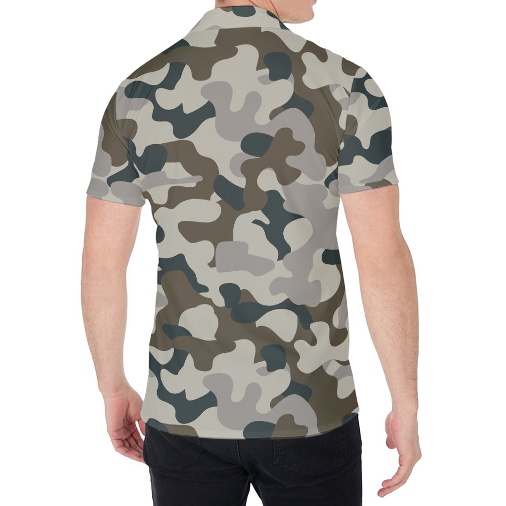Grey And Brown Camouflage Print Men's Shirt