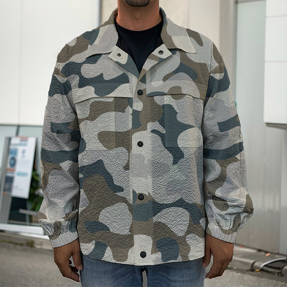 Grey And Brown Camouflage Print Men's Shirt Jacket