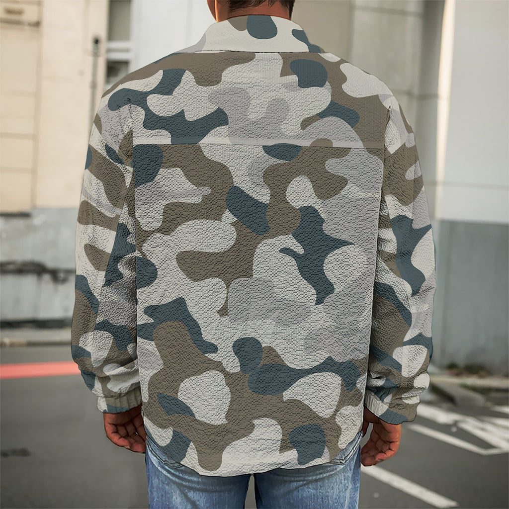 Grey And Brown Camouflage Print Men's Shirt Jacket