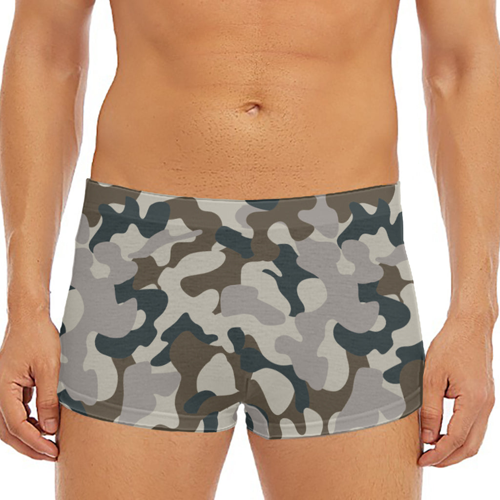 Grey And Brown Camouflage Print Men's Short Boxer Briefs