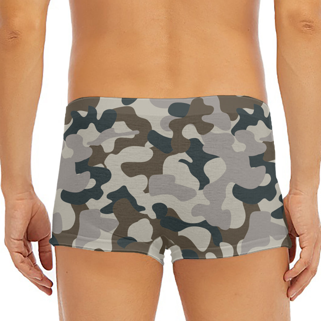 Grey And Brown Camouflage Print Men's Short Boxer Briefs
