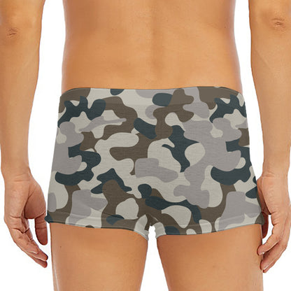 Grey And Brown Camouflage Print Men's Short Boxer Briefs