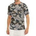 Grey And Brown Camouflage Print Men's Short Sleeve Rash Guard