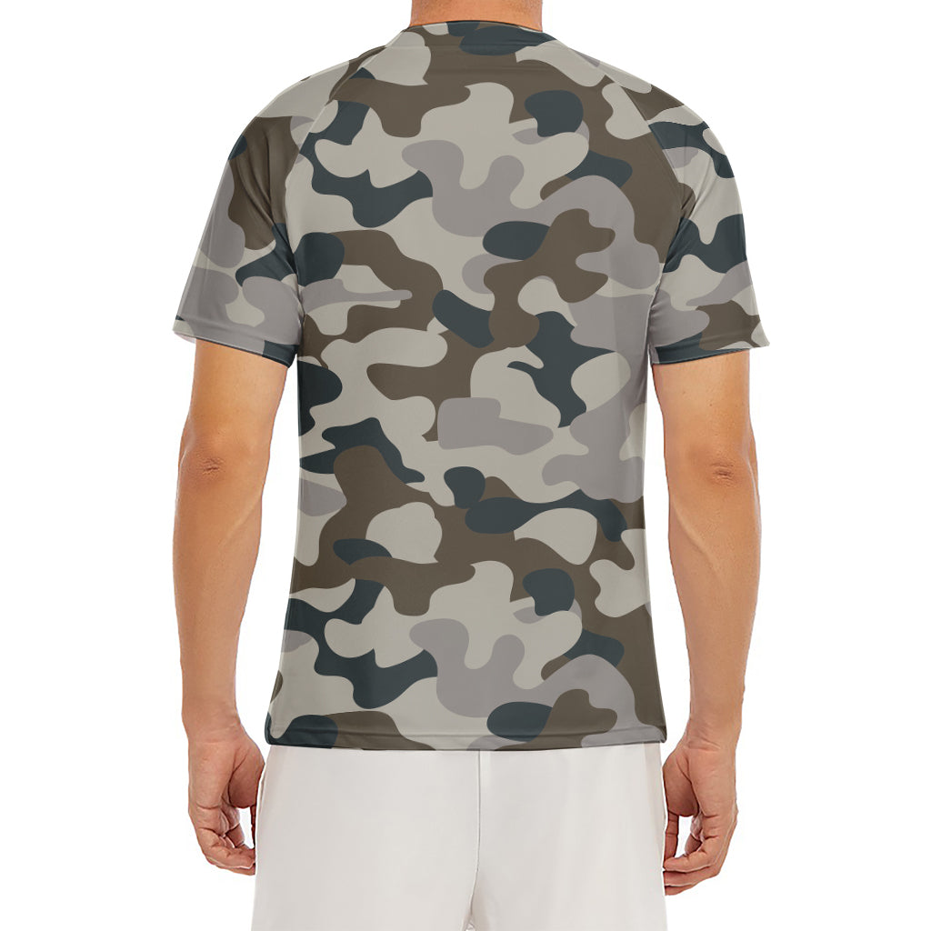 Grey And Brown Camouflage Print Men's Short Sleeve Rash Guard