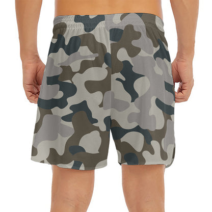 Grey And Brown Camouflage Print Men's Split Running Shorts