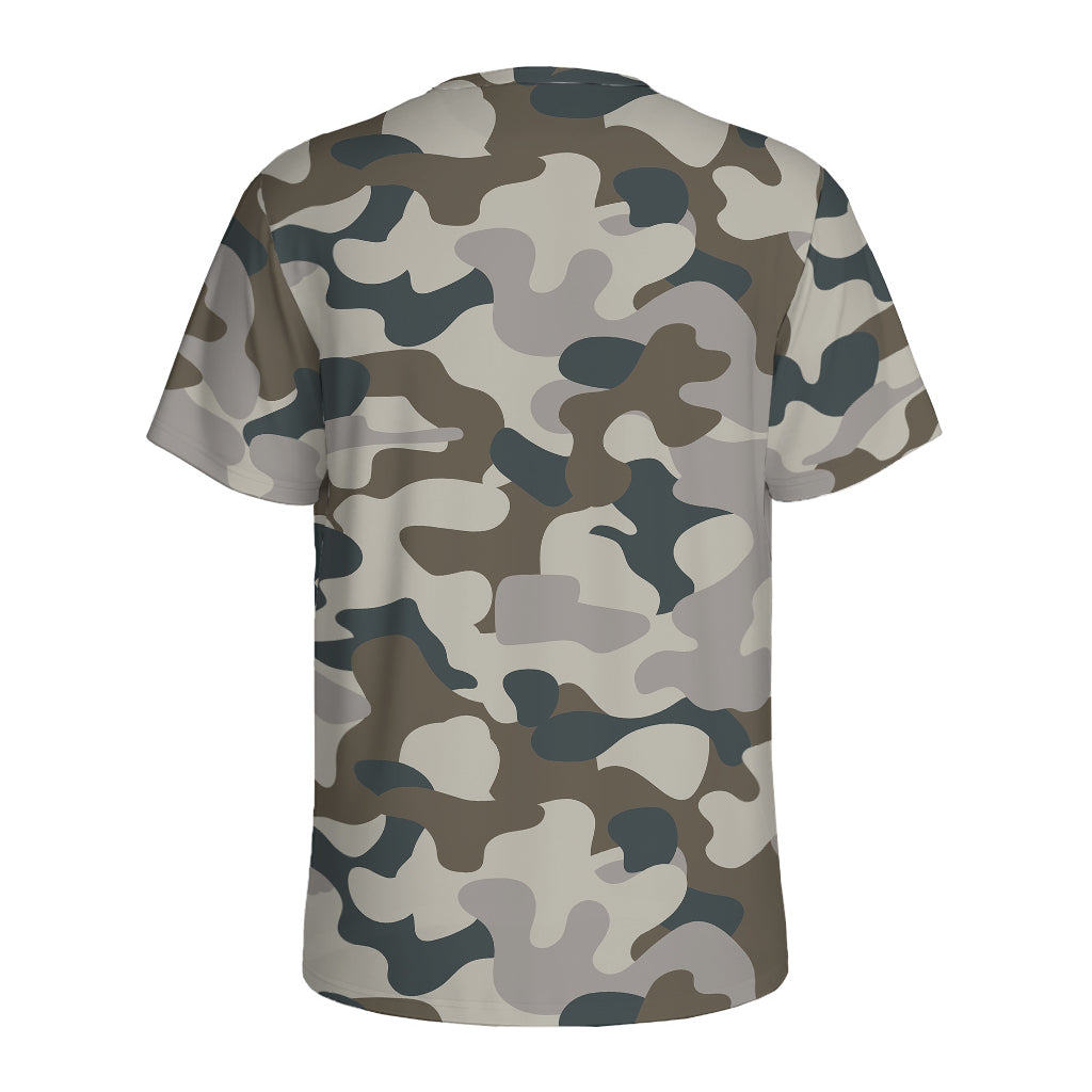 Grey And Brown Camouflage Print Men's Sports T-Shirt