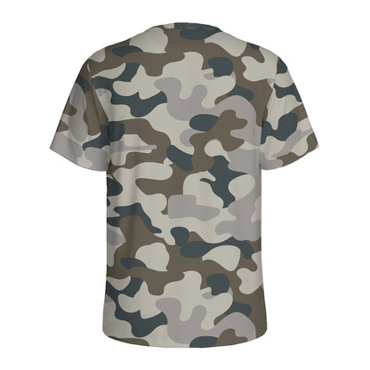 Grey And Brown Camouflage Print Men's Sports T-Shirt