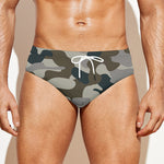 Grey And Brown Camouflage Print Men's Swim Briefs