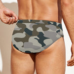 Grey And Brown Camouflage Print Men's Swim Briefs