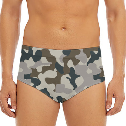 Grey And Brown Camouflage Print Men's Triangle Swim Briefs