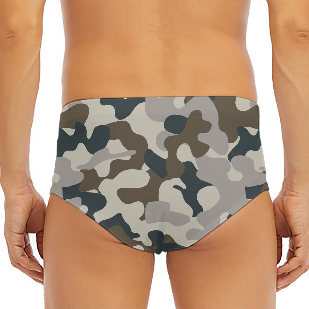 Grey And Brown Camouflage Print Men's Triangle Swim Briefs