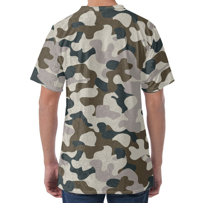 Grey And Brown Camouflage Print Men's Velvet T-Shirt