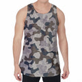 Grey And Brown Camouflage Print Men's Velvet Tank Top