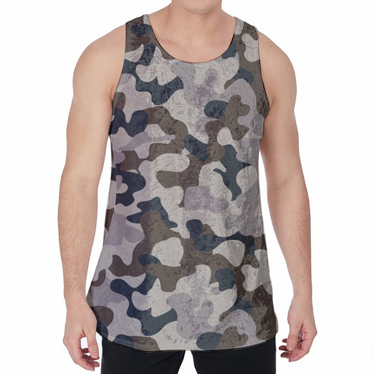 Grey And Brown Camouflage Print Men's Velvet Tank Top