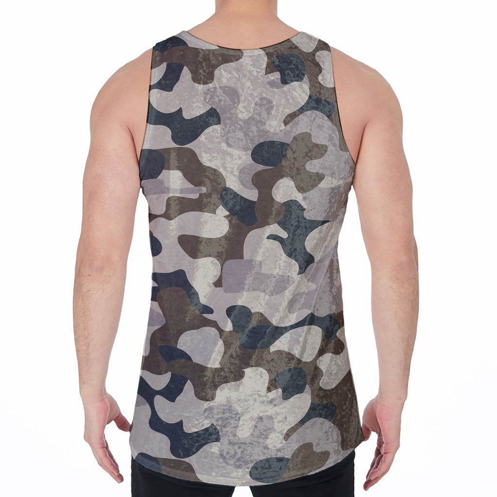 Grey And Brown Camouflage Print Men's Velvet Tank Top