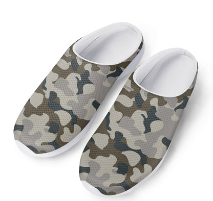 Grey And Brown Camouflage Print Mesh Casual Shoes