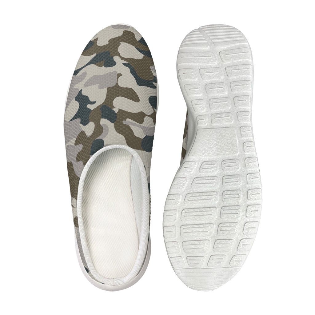 Grey And Brown Camouflage Print Mesh Casual Shoes
