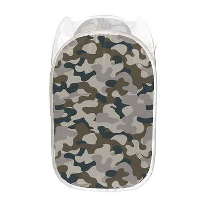 Grey And Brown Camouflage Print Mesh Laundry Hamper