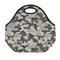 Grey And Brown Camouflage Print Neoprene Lunch Bag