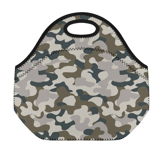 Grey And Brown Camouflage Print Neoprene Lunch Bag