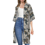 Grey And Brown Camouflage Print Open Front Beach Cover Up
