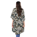 Grey And Brown Camouflage Print Open Front Beach Cover Up