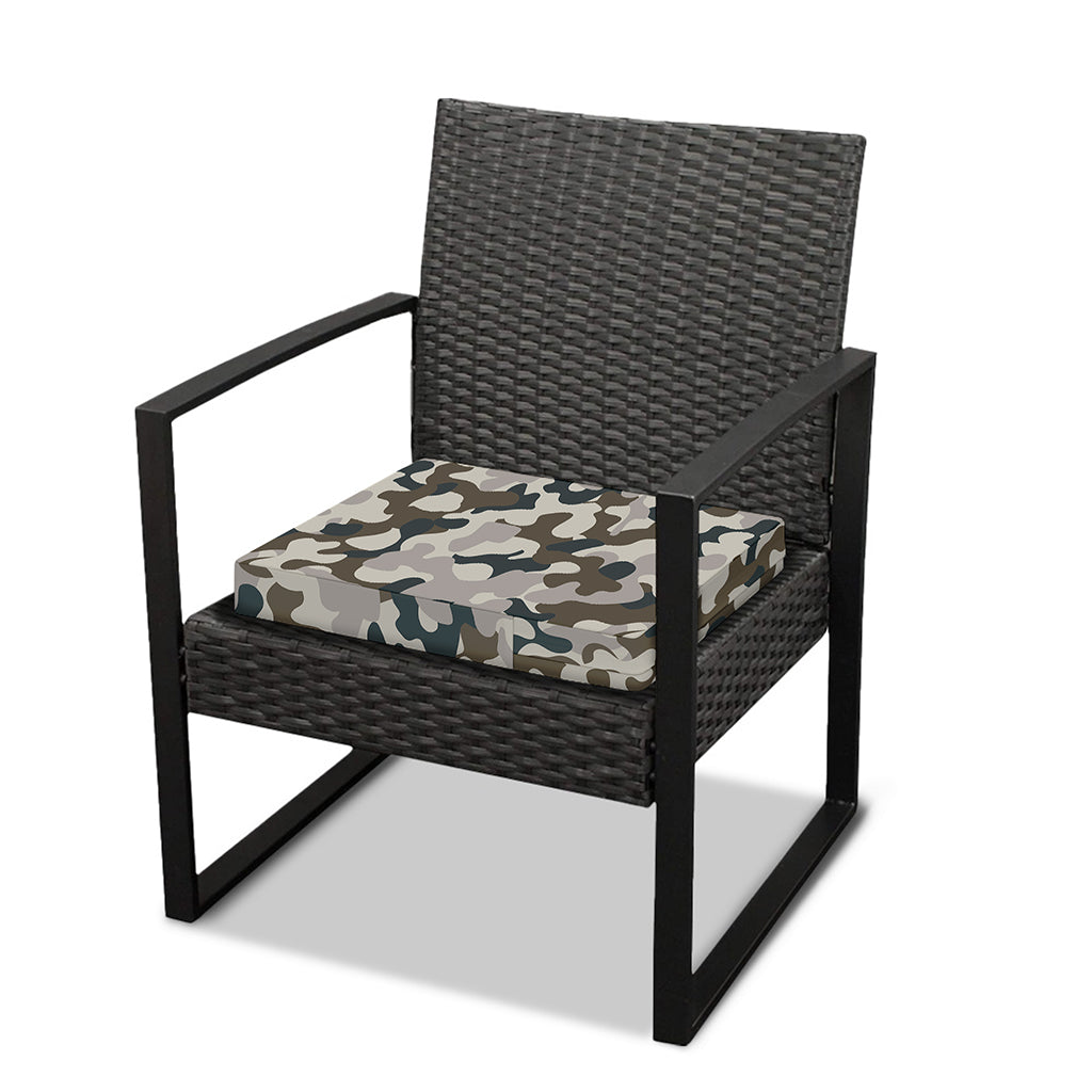 Grey And Brown Camouflage Print Outdoor Seat Cushion Cover