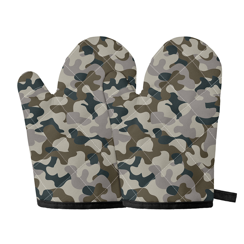 Grey And Brown Camouflage Print Oven Mitts