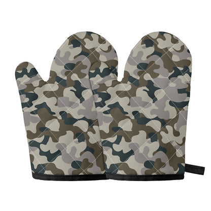 Grey And Brown Camouflage Print Oven Mitts