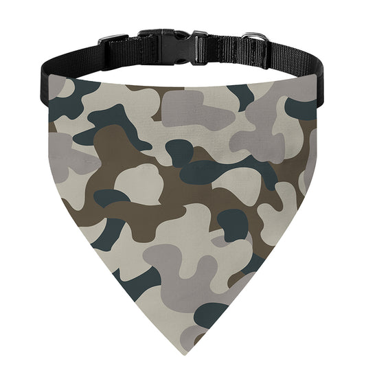 Grey And Brown Camouflage Print Over The Collar Dog Bandana