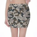 Grey And Brown Camouflage Print Pencil Mini Skirt
