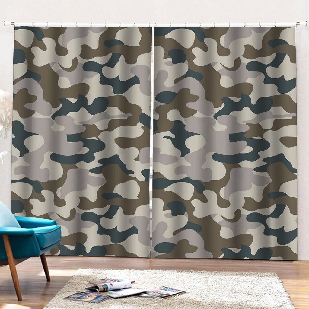 Grey And Brown Camouflage Print Pencil Pleat Curtains